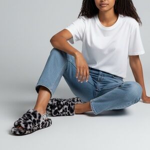 UGG Plush Black and Lilac Cheetah Print Slingback Slippers